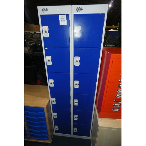 1232 - A blue / grey metal 12 person personnel locker approx 60 x 30 x 180cm. Please note only supplied wit... 