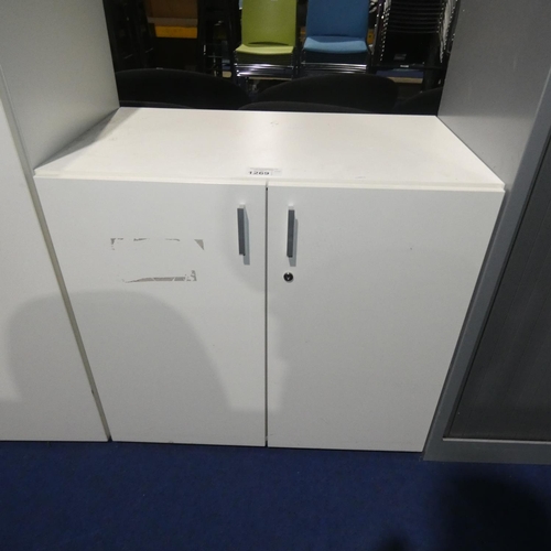 1269 - 1 white two door storage cabinet approx 80 x 47 x 73cm high