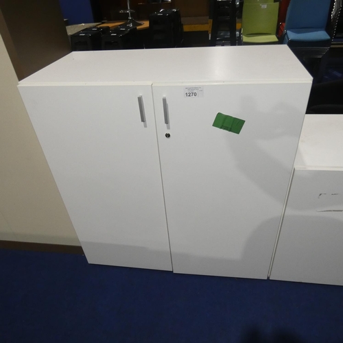 1270 - 1 white two door storage cabinet approx 100 x 47 x 106 cm high