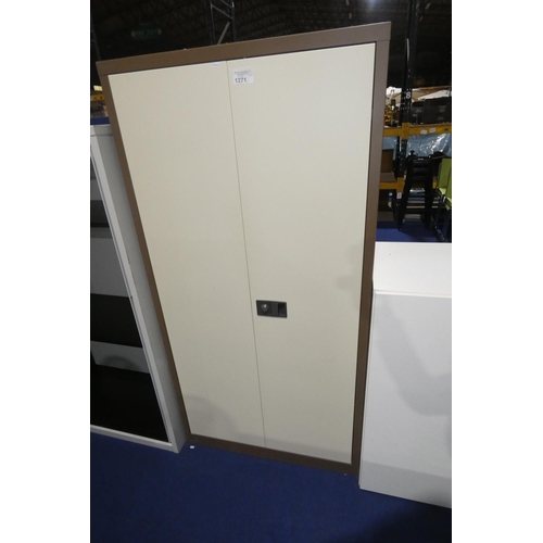 1271 - A coffee / cream metal two door storage cabinet approx 91 x 40 x 180cm high