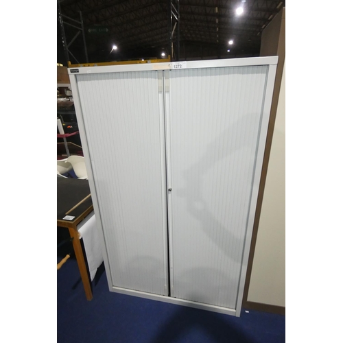 1272 - 1 grey metal tambour front office storage cabinet by Triumph approx 100 x 48 x 162cm high