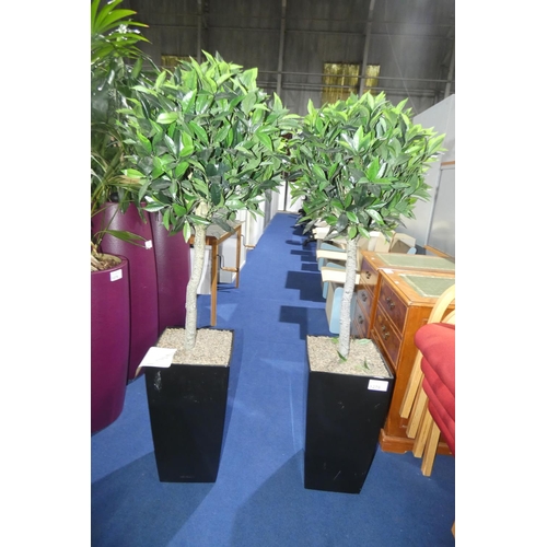 1279 - 2 black square planters each containing an artificial plant and each approx 56cm high