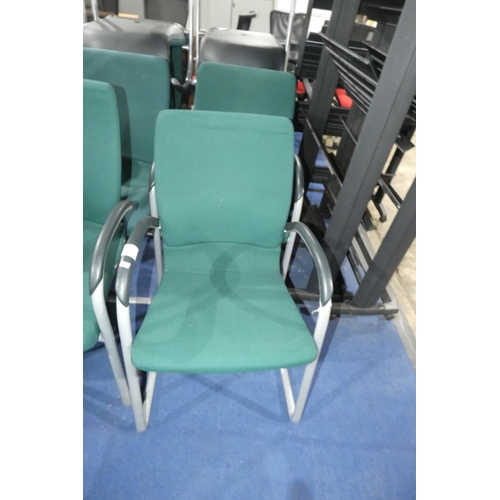 1283 - 4 dark green upholstered cantilever meeting room type chairs