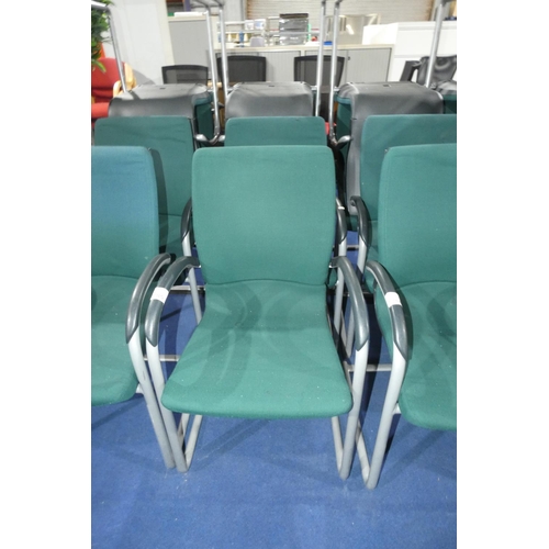 1285 - 4 dark green upholstered cantilever meeting room type chairs