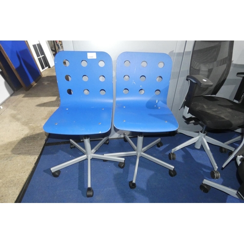 1300 - 2 blue bent wood office swivel chairs