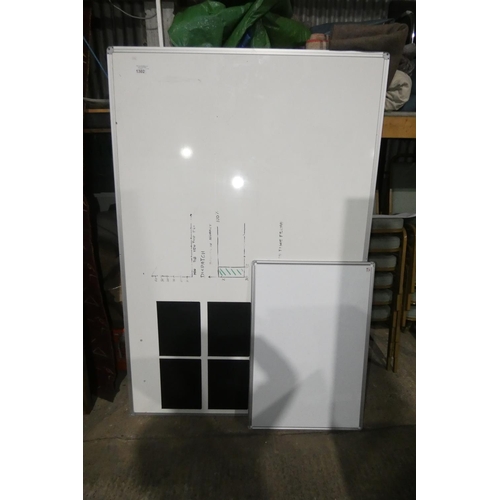 1302 - 2 dry wipe boards comprising 1 at approx 180 x 120cm and 1 at approx 60 x 90cm