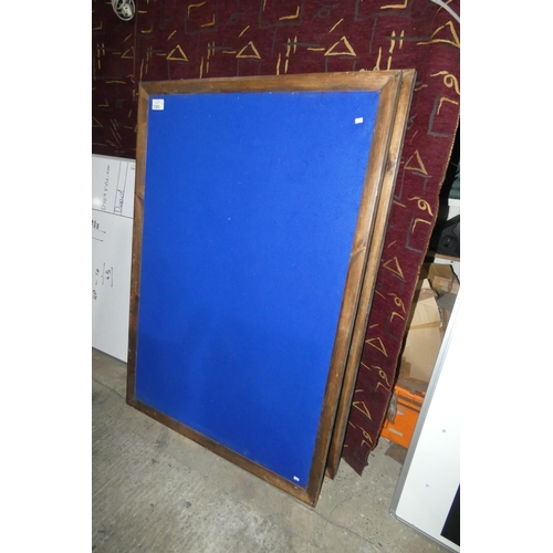 1303 - 2 blue pin boards with wood frames each approx 105 x 152cm