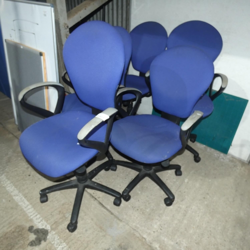 1307 - 5 light purple upholstered office swivel chairs by Verco