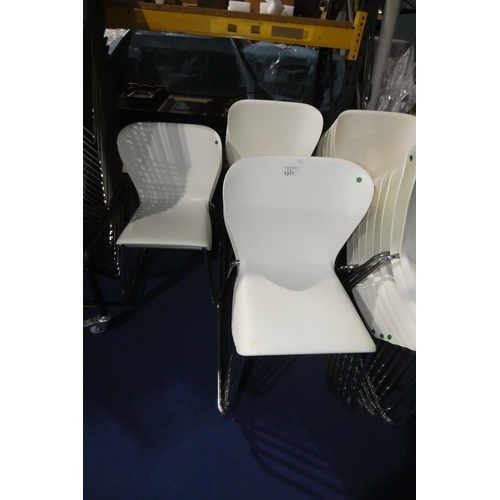 1311 - 15 x white plastic metal framed stacking chairs