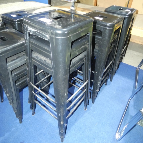 1319 - 3 black metal stacking stools each approx 77cm high