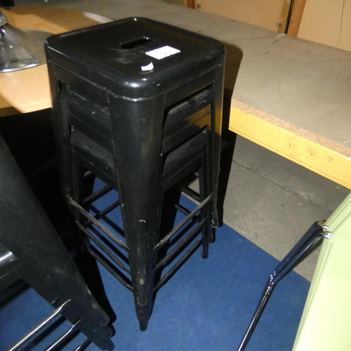 1320 - 3 black metal stacking stools each approx 66cm high