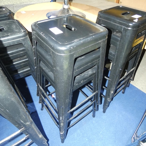 1321 - 3 black metal stacking stools each approx 66cm high