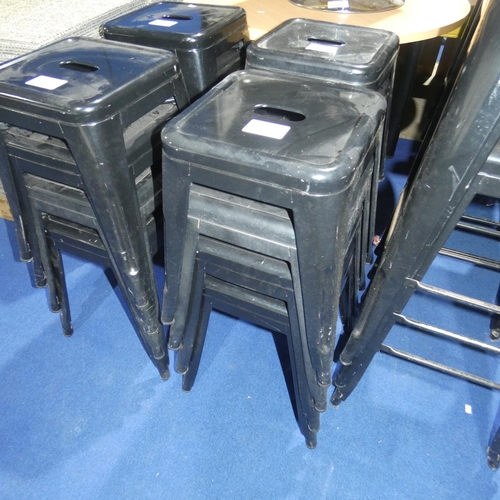 1322 - 4 black metal stacking stools each approx 45cm high