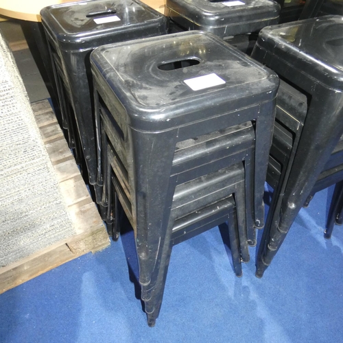 1324 - 4 black metal stacking stools each approx 45cm high