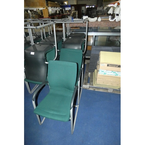 1336 - 6 dark green upholstered cantilever meeting room type chairs