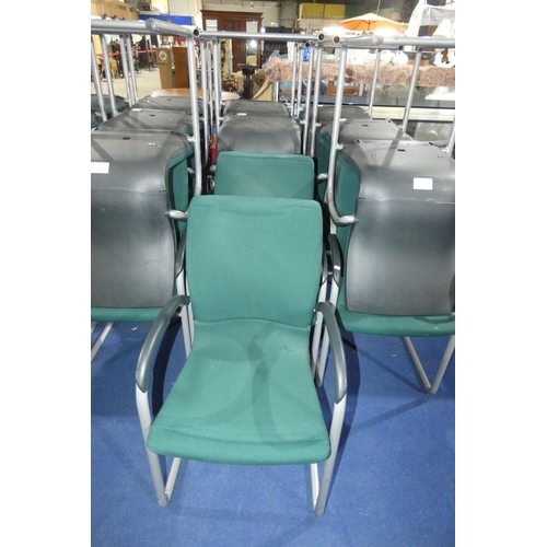 1337 - 6 dark green upholstered cantilever meeting room type chairs