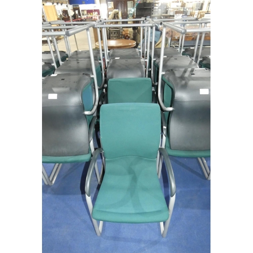 1338 - 6 dark green upholstered cantilever meeting room type chairs