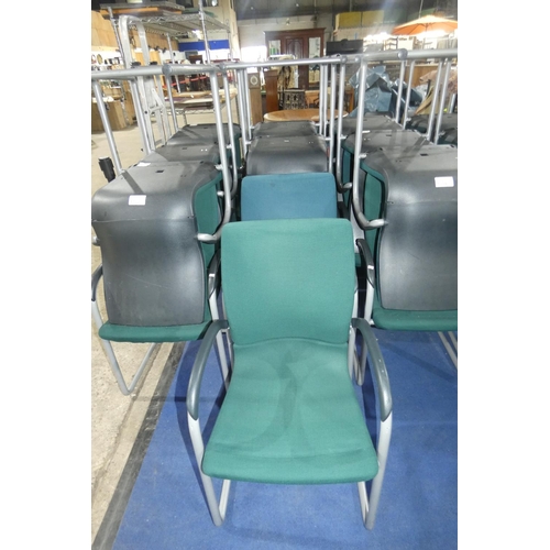 1339 - 6 dark green upholstered cantilever meeting room type chairs