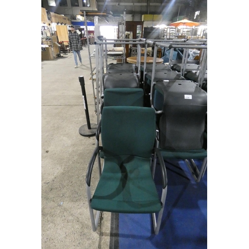 1340 - 6 dark green upholstered cantilever meeting room type chairs