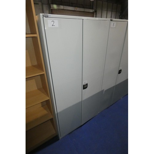 1205 - 1 grey metal two door storage cabinet by Triumph approx 90 x 42 x 180cm high