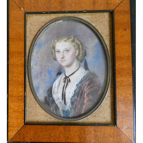 3030 - Franz Pitner (Austrian 1826-1892) Portrait miniature of a lady, watercolour on ivory, signed and dat... 