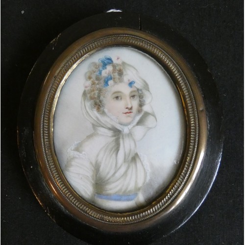 3035 - English School late 19th Century, 
After Jean- Bapiste Isabey,  Portart miniature of a young woman, ... 