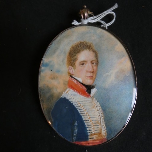 3036 - English School 19th Century, Manner of George Chinnery, Portrait miniature of an officer in the Huss... 