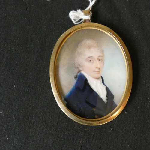 3048 - French School 19th Century, N. Freese (1794-1814) portrait miniature of a gentleman with a blue coat... 