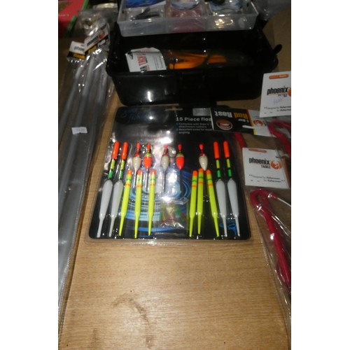 2023 - A quantity of various fishing related items including an Olympic Spark 1800VO reel, floats, lures et... 