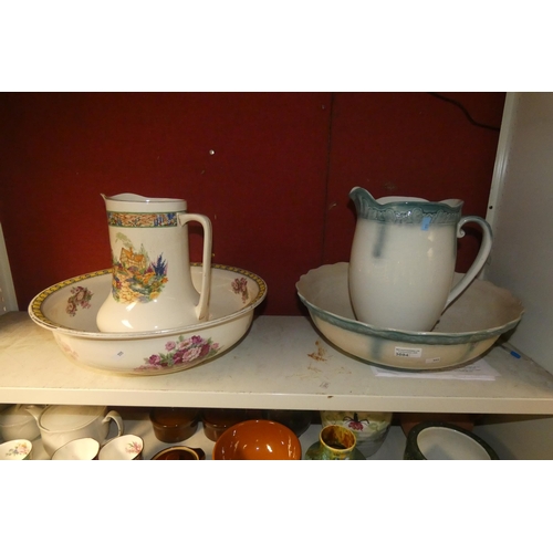 3084 - 2 Edwardian patterned jug and basin sets (1 shelf)