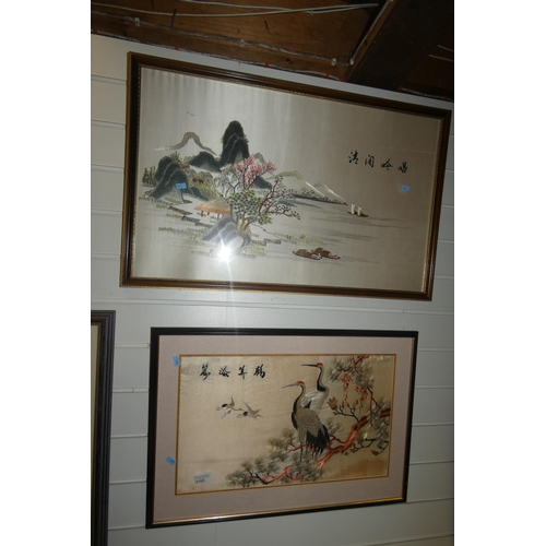 3165 - 2 framed oriental silk embroidered pictures