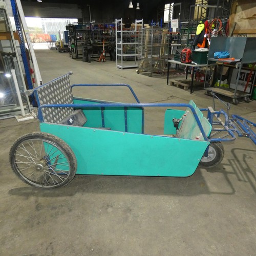 3909 - A metal framed pony 3 wheeled carriage/trap for disabled wheelchair driving. Special rear access ram... 