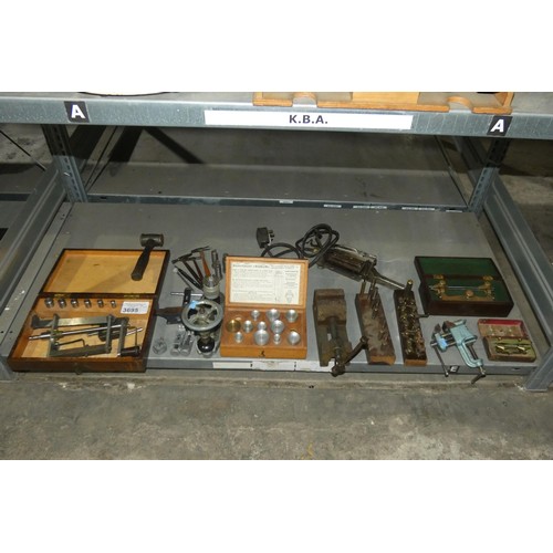 3695 - A quantity of various horological and engineering items including a Robur watch glass fitting tool w... 