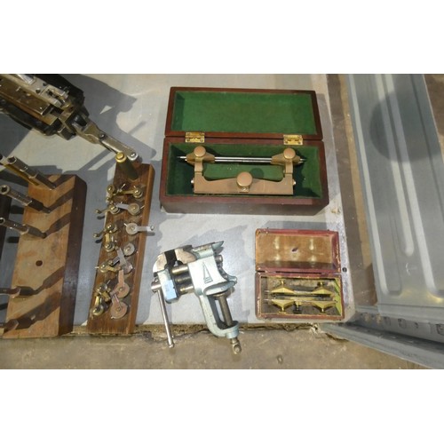 3695 - A quantity of various horological and engineering items including a Robur watch glass fitting tool w... 