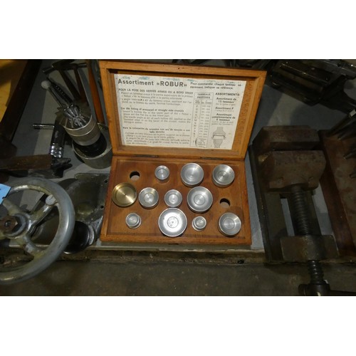 3695 - A quantity of various horological and engineering items including a Robur watch glass fitting tool w... 