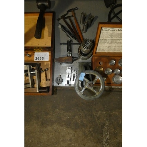 3695 - A quantity of various horological and engineering items including a Robur watch glass fitting tool w... 