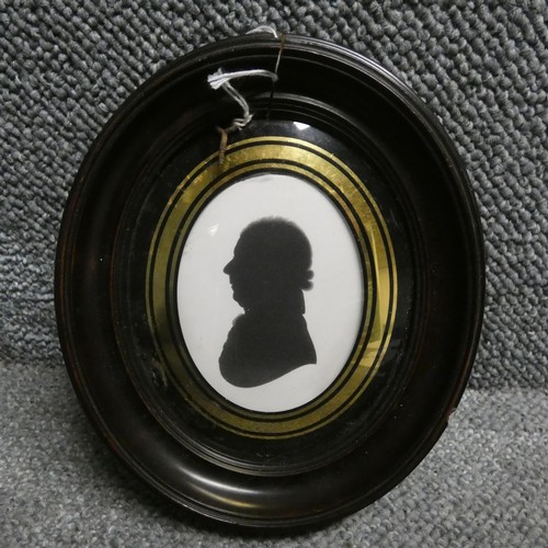 3027 - John Miers (1758-1812), a Silhoutte on plaster of an elderly gentleman, domed glass with gilt revers... 