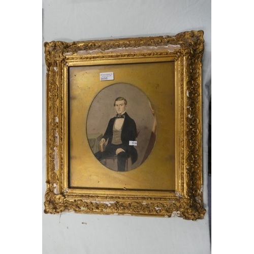 3055 - 19th Century, lithographic print of a seated gentleman, gilt slip, gesso and gilt frame.