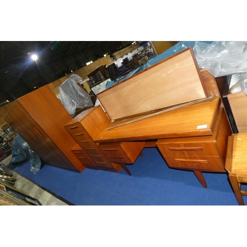 3650 - A 5-piece 1970s vintage G Plan bedroom suite comprising; a double wardrobe, a single wardrobe, a bed... 