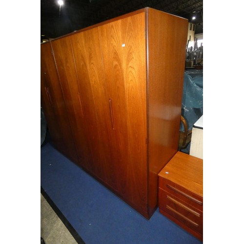 3650 - A 5-piece 1970s vintage G Plan bedroom suite comprising; a double wardrobe, a single wardrobe, a bed... 