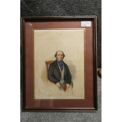 3001 - French School 19th Century, Portrait of a gentleman, watercolour on paper, signed Blanc - probably C... 