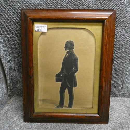 3005 - Fredrick Frith (1819-1871), Silhouette of gentleman, full length, cut out, holding a top hat, gilded... 