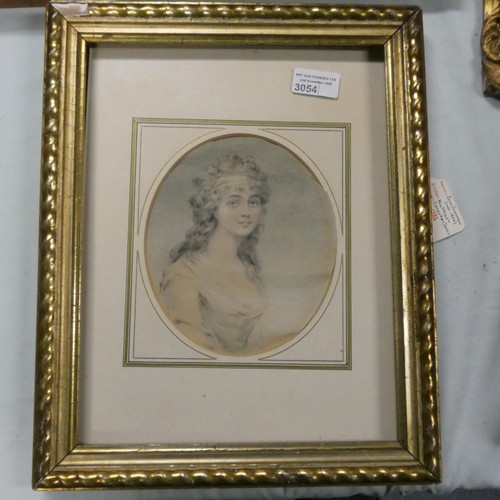 3054 - John Downhan (1750-1824), Portrait of Miss Medley, watercolour, signed and titled in pencil. Faded.