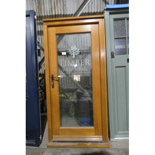 2 - A Meranti engineered hardwood external door in frame, colour is Cyprus stain on both sides,  no key ... 