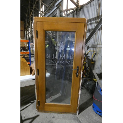 2 - A Meranti engineered hardwood external door in frame, colour is Cyprus stain on both sides,  no key ... 