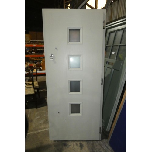 4 - An Apeer composite external door in frame, colour light grey both sides, 6 x keys are included, over... 