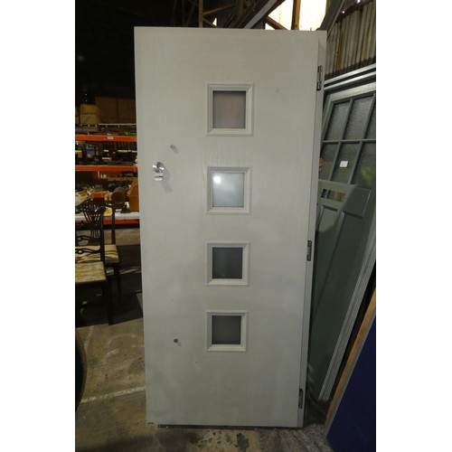 4 - An Apeer composite external door in frame, colour light grey both sides, 6 x keys are included, over... 