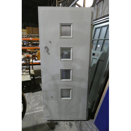 4 - An Apeer composite external door in frame, colour light grey both sides, 6 x keys are included, over... 