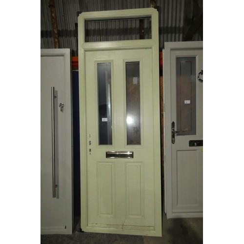 5 - An Apeer composite external door in frame, colour light green outside /white inside,  no handles or ... 