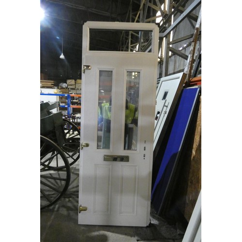 5 - An Apeer composite external door in frame, colour light green outside /white inside,  no handles or ... 